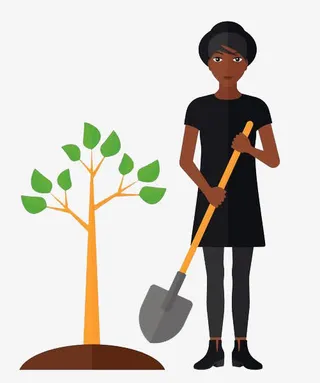 手绘扁平化风格拿着铲子的人免抠