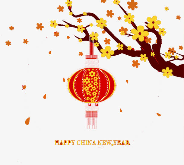 红灯笼与花枝贺卡矢量素材免抠