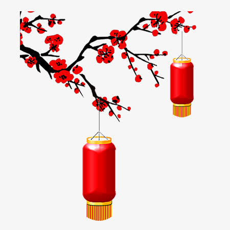 红色梅花灯笼手绘免抠