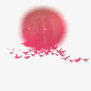 七夕牛郎织女相会剪影免抠