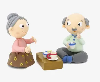 喝茶的老人免抠