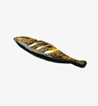 手绘烤鱼装饰图案免抠