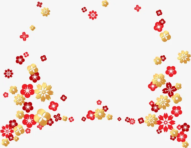 金色中国风漂浮花朵免抠