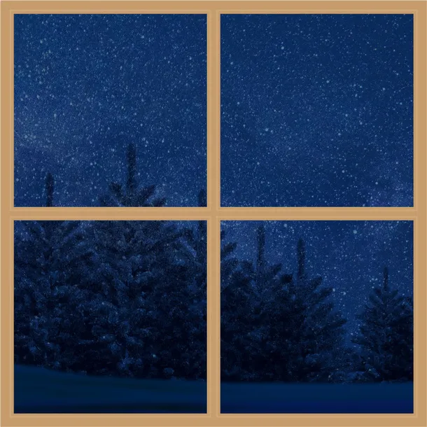 窗户 黑夜 星空 窗帘免抠