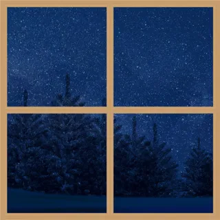 窗户 黑夜 星空 窗帘免抠