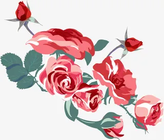 红色手绘鲜花素材免抠