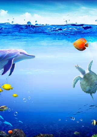 蓝色海洋海报背景高清