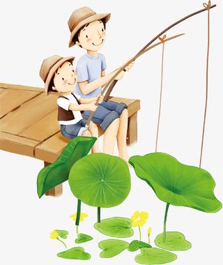 高清海报摄影卡通钓鱼场景免抠