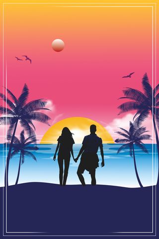 夏季海边旅游看日落海报高清