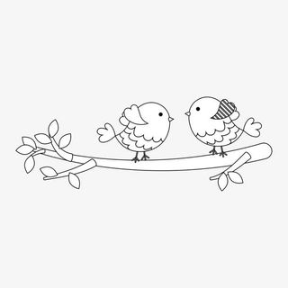两只鸟儿停留在树枝简笔画免抠