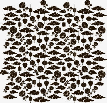 黑色中国云朵灯笼花卉元素免抠