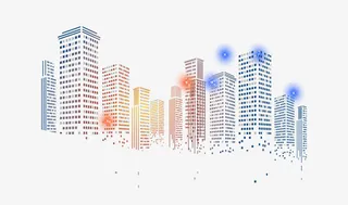 彩色格子高楼光免抠