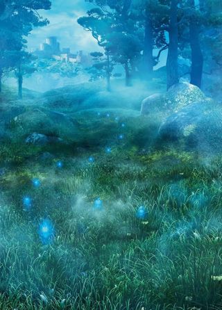 夜晚树林蓝色烟雾星光城堡免抠