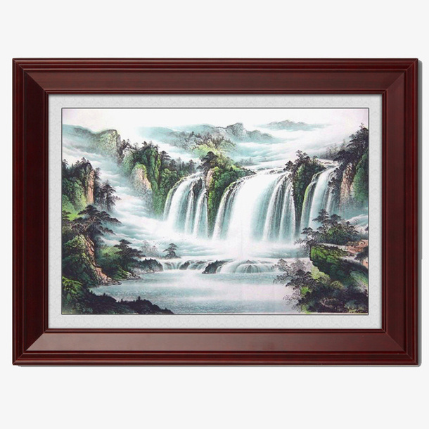 红木色山水画画框免抠