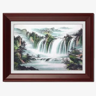 红木色山水画画框免抠