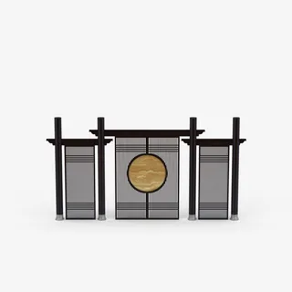 灰色日式屏风免抠