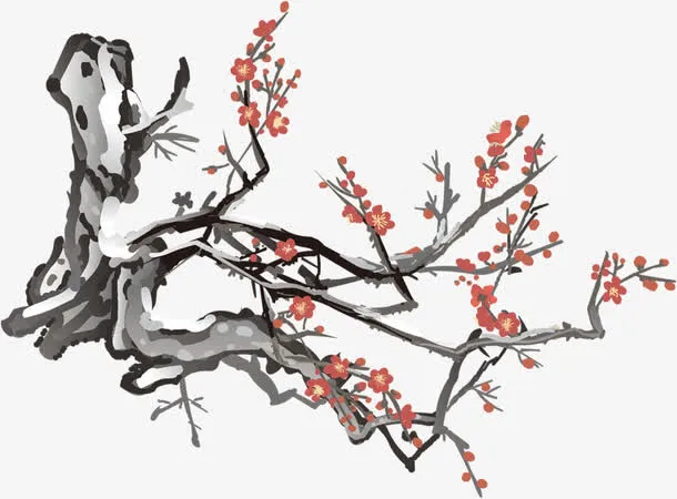 手绘中国风梅花插图免抠