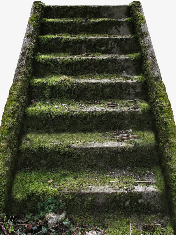 绿色青苔石阶免抠