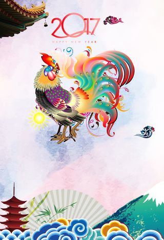 泼墨中国风2017鸡年背景素材高清