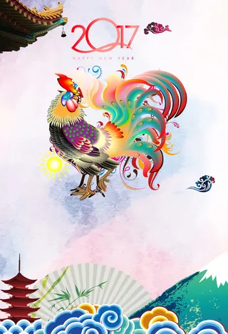 泼墨中国风2017鸡年背景素材高清