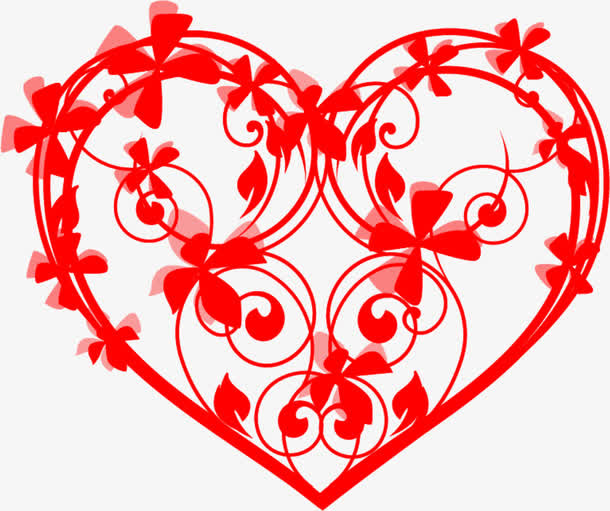 红色缠绕曲线心形七夕免抠