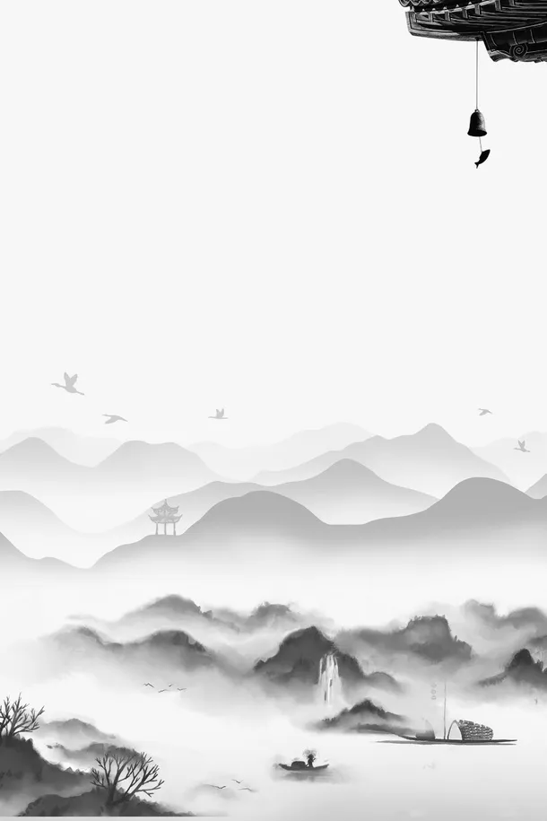 清新淡雅古风背景20免抠