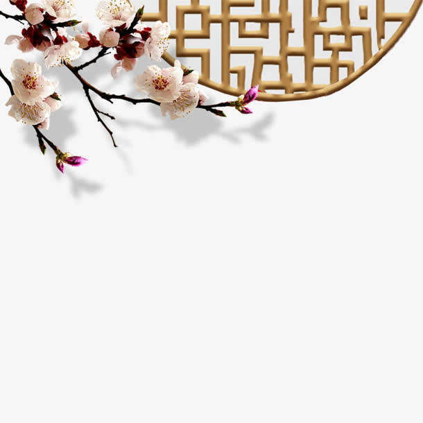 手绘棕色花纹窗户花朵免抠