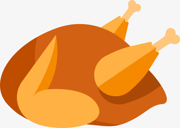 咖啡色扁平美味烤鸡免抠