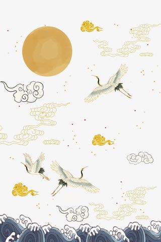 手绘国潮祥云背景图元素免抠