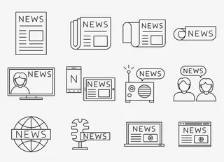 矢量黑色线框新闻媒体传播元素免抠
