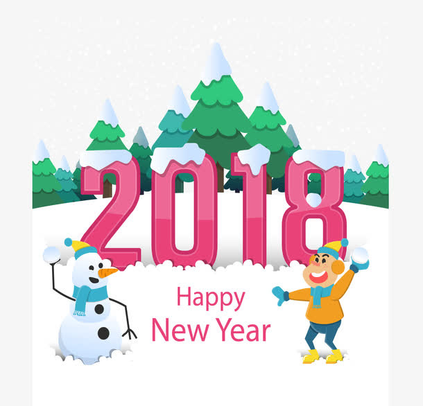 创意年雪人和男孩贺卡免抠