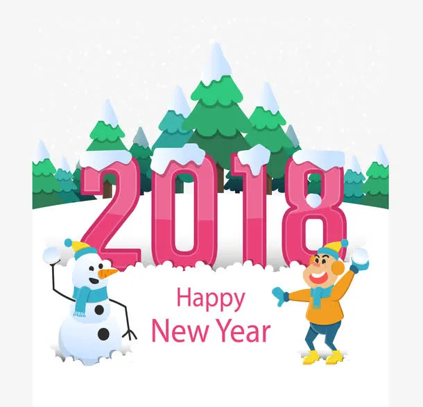 创意年雪人和男孩贺卡免抠