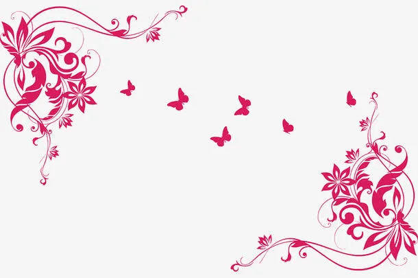 粉色优雅线条对角花纹边框免抠