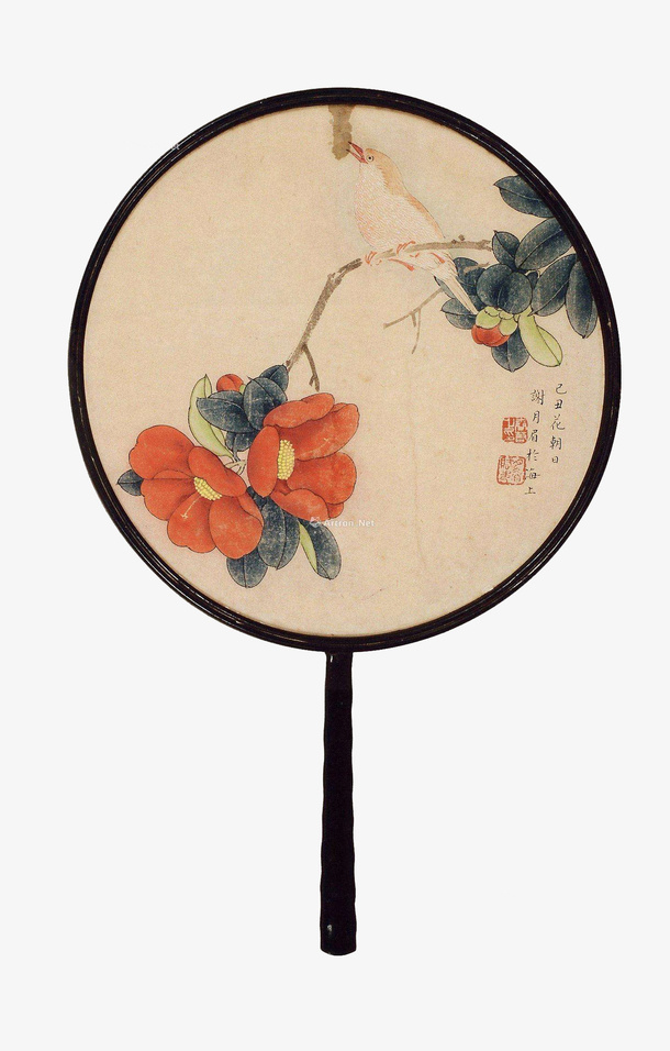 实物手绘花朵团扇免抠手绘/卡通手绘元素