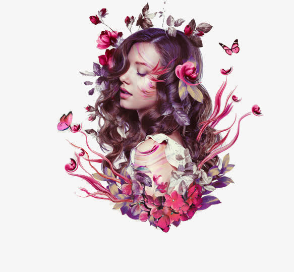 鲜花蝴蝶女神免抠