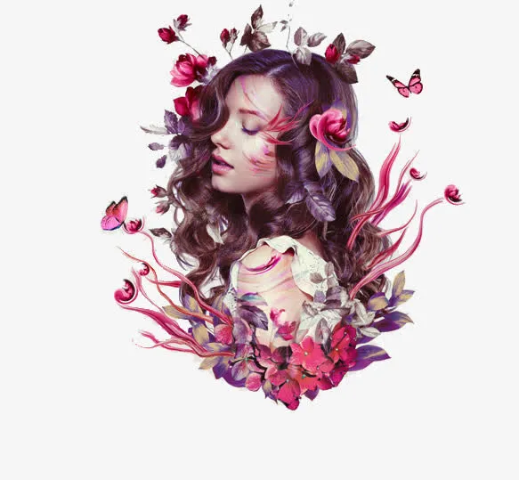 鲜花蝴蝶女神免抠