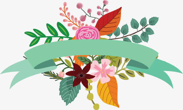 绿色标签栏花卉装饰免抠