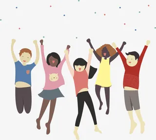 可爱卡通毕业跳跃挥手合影免抠