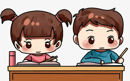 卡通手绘写字的学生免抠