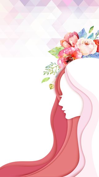 粉色系几何纹理手绘花朵女孩妇女节背景素材高清