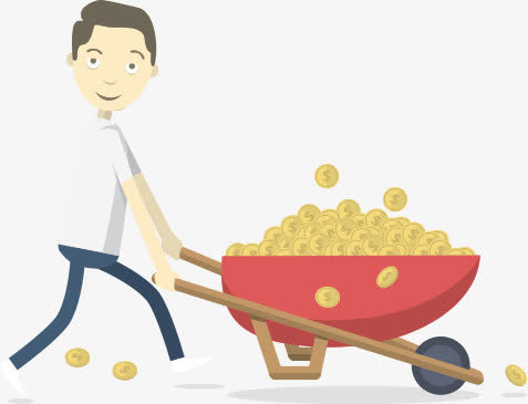 卡通推金币车男孩免抠