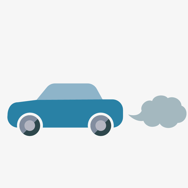 蓝色汽车和汽车尾气免抠