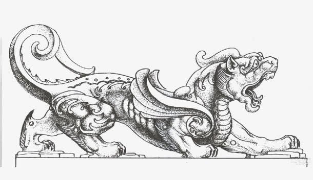 麒麟雕塑手绘免抠