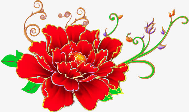 节日效果红色手绘花朵免抠