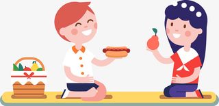 扁平人物插图春天踏青郊游野餐插免抠