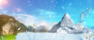 暑假冰川冰爽酷饮景色蓝色背景高清