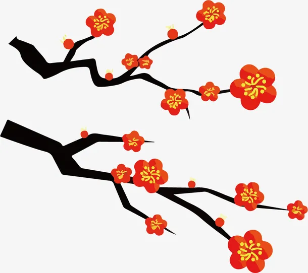 矢量梅花盛开简笔画免抠