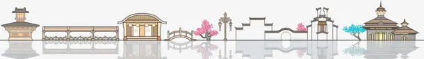 简笔古风园林免抠