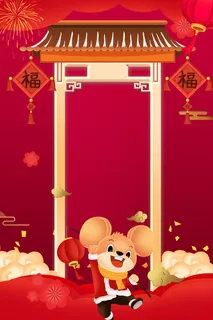 鼠年挑灯贺新春海报背景图高清