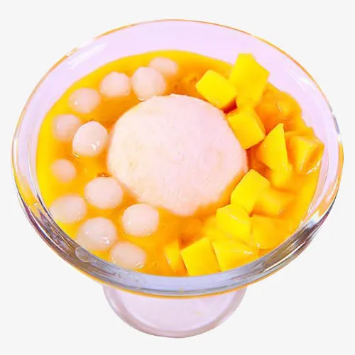 玻璃碗里的多芒小丸子甜品免抠